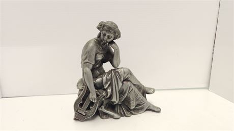 Cast Metal Art  Figurine Of Muse With Harp