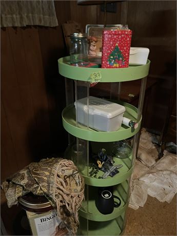 Vintage Plastic Round Shelf and Contents