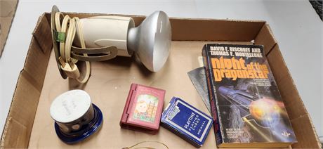 Lamp, postcards and Misc