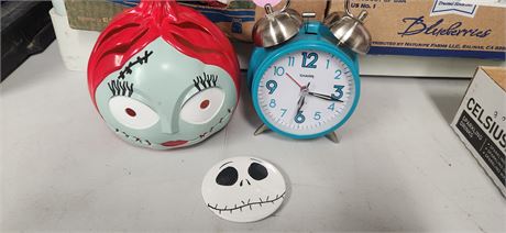 Nightmare Before Christmas Decor & Blue Alarm Clock
