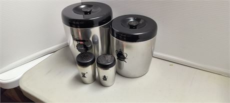 Vintage West Bend Aluminum Canisters & salt & Pepper Shakers