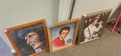 2 Elvis Framed Pictures & Elvis Clock