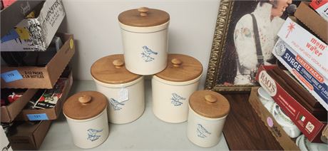 Cobalt Blue Bird Crock 5 Piece Stoneware Set With Lids
