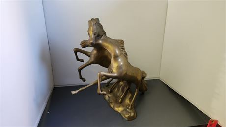 Vintage Large Solid Brass Stallion Horses Statue