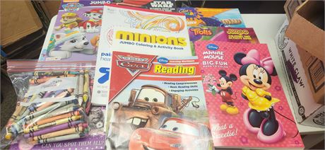 Lot Of Coloring Books & Crayons