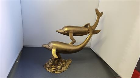 Large Vintage Brass Dolphin Sculpture