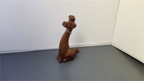 Vintage Solid Wooden Carved Standard Poodle With Amber Eyes