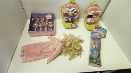2 Kelly Fluffy Tail Dolls & Mini Barbie Swan Lake Doll & Bedtime Barbie
