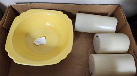 Vintage Homer Laughlin Yellow Bowl & Battery Operated Candles
