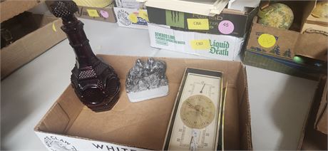 Barometer & Statue & Glass Bottle