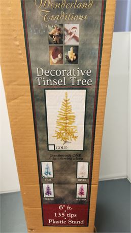 Wonderland Traditions Decorative Teal Tinsel Tree. 6ft Tall 135 Tips & stand