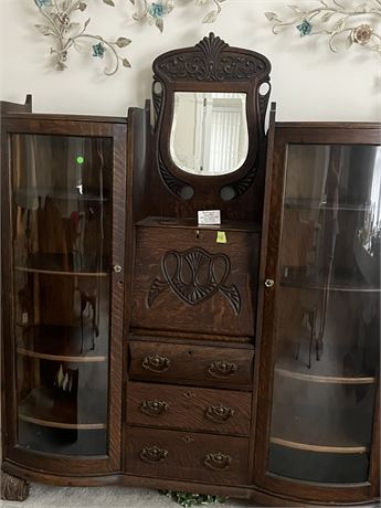 Beautiful Antique Double China Cabinet Secretary Bookcase