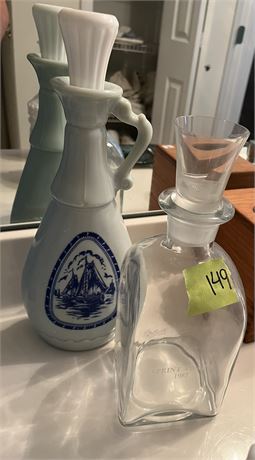 Decanters Clear and White and Blue (2)