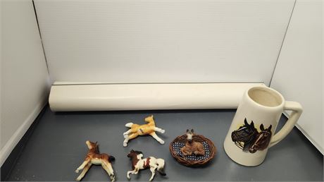Vintage Horse Statues & Horse Cup & 2 Vintage Tenney Tools & Supplies Calendars