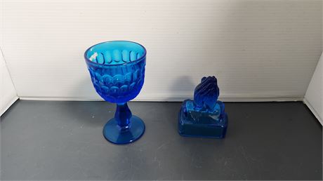 Blue Art Glass Praying Hands & Cup