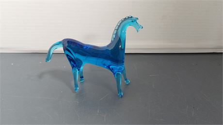 Blue Art Glass Horse