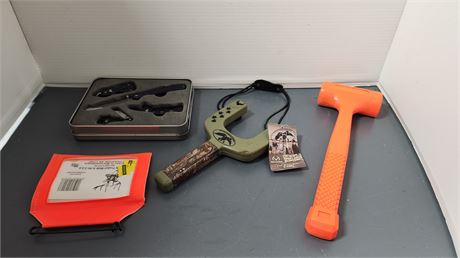 Ozark Trail Knife Set & Real Tree Sling Shot & License Holder & Mallet