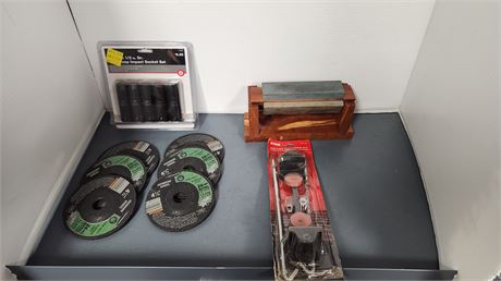 Smith's Tri-Hone Sharpener& Deep Impact Socket Set & Grinding Wheels& Misc.Tools