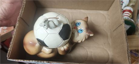Vintage Kitten Bank With Soccer Ball