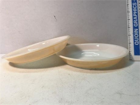 2 Backwards Stamped Vintage Fire King Peach Luster Scalloped Custard Pie Pans