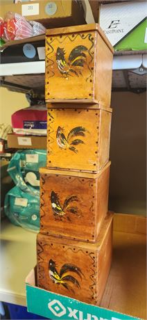 Mid Century Rooster Wood Canisters