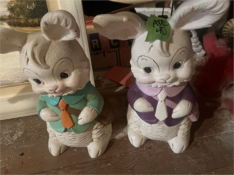 Large Vintage Hand Painted Ceramic Bunnies