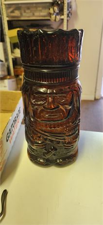 Native American Indian Chief Amber Brown Glass Jar Cigar Humidor For Tobacco