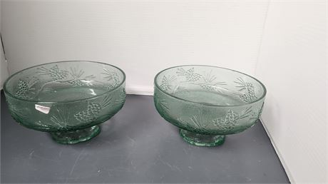 Pine Cone Clear Footed Serving Bowls. Possibly Indiana Glass