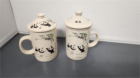 Panda Tea Mugs With Lids & One Loose Leaf Infuser