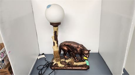 The Vision. Mountain Lion Lamp Statue. has Crack In Tree.