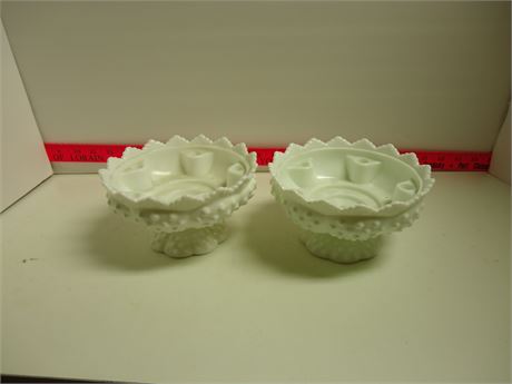 Hobnail Milk Glass Candle Holders