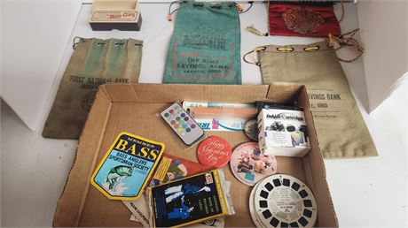 Vintage Bank Bags & vintage Ben-Gay Box & Misc. Items
