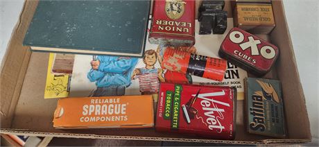 Vintage tobacco tin and misc.