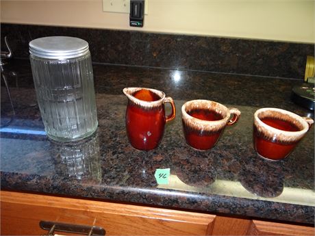 Coffee Jar and Creamer, Cups