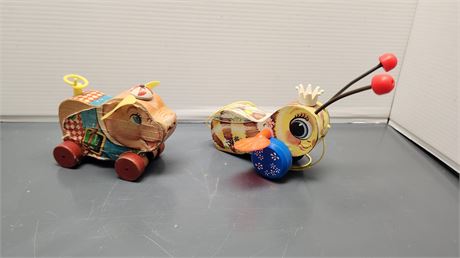 Vintage Fisher Price Queen Buzzy Bee & Pig Toys