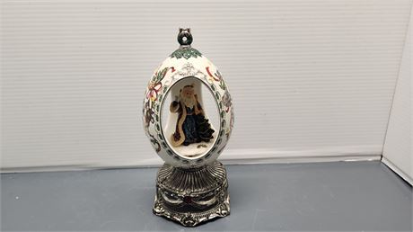 Ceramic Rotating Santa Egg Music Box. Tested And Works