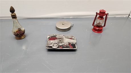 Lantern Pencil Sharpener & Belt Buckle & Vintage Lufkin Rule Co.Tape Measure