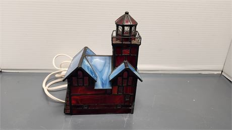 Stained Glass House Lamp. Tested And Works