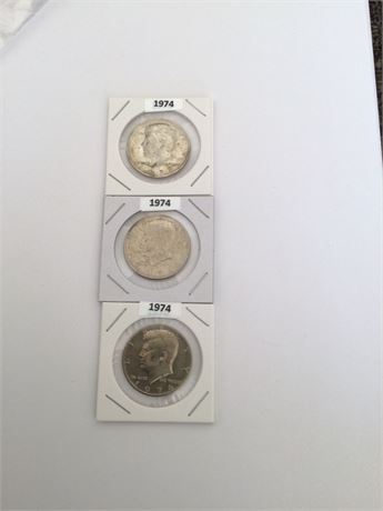 3 - 1974 Kennedy Bicentennial 1/2 Dollar Coins
