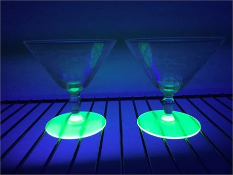 Matching Uranium Glass Bottom with Clear Designed Top Cup