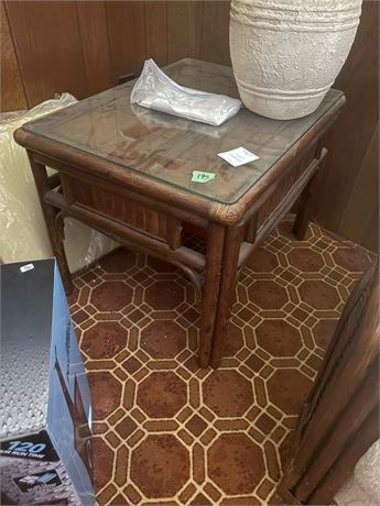 Rattan Glass Top Side Table