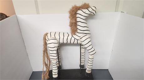 Jointed Wood Zebra On Stand. Missing Ears & Crack On Neck