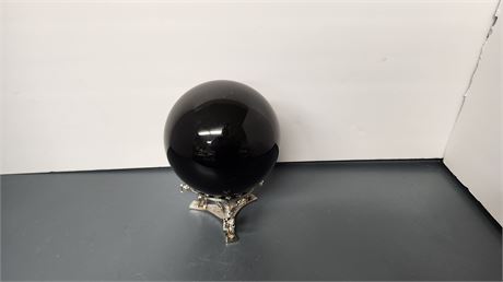 Black Crystal Ball With Silver Pegasus Stand