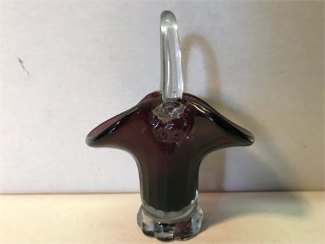 Deep Purple Hand Blown Art Glass Basket
