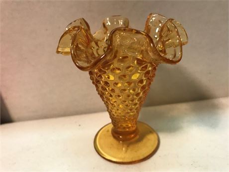 Fenton Amber Hobnail Ruffled Vase
