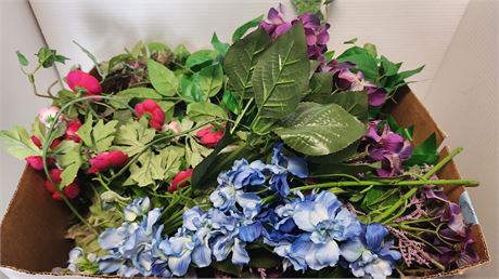 Box of Artificial Craft Flowers & Greenary