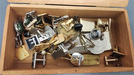Cigar Box Of Men's Jewelry & Misc.