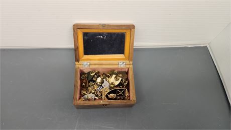 Wood Box Of Military Pins