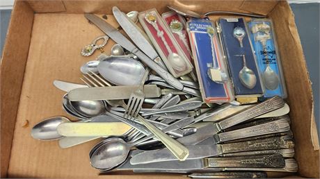 Flat Of Flatware & Collectible Spoons