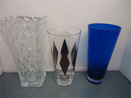 3 Vases. Cobalt Blue & Mikasa & Harlequin